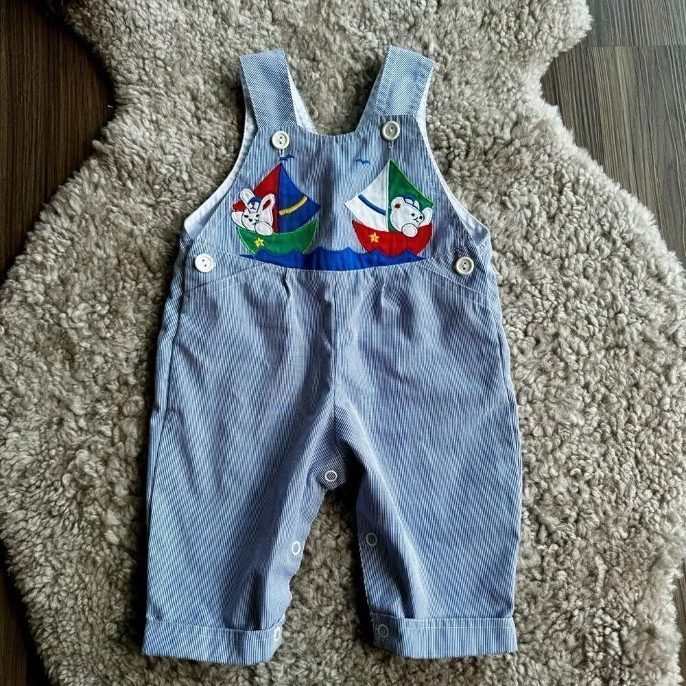 Vintage 90’s Baby Appliqué Sailboat Bears Overalls